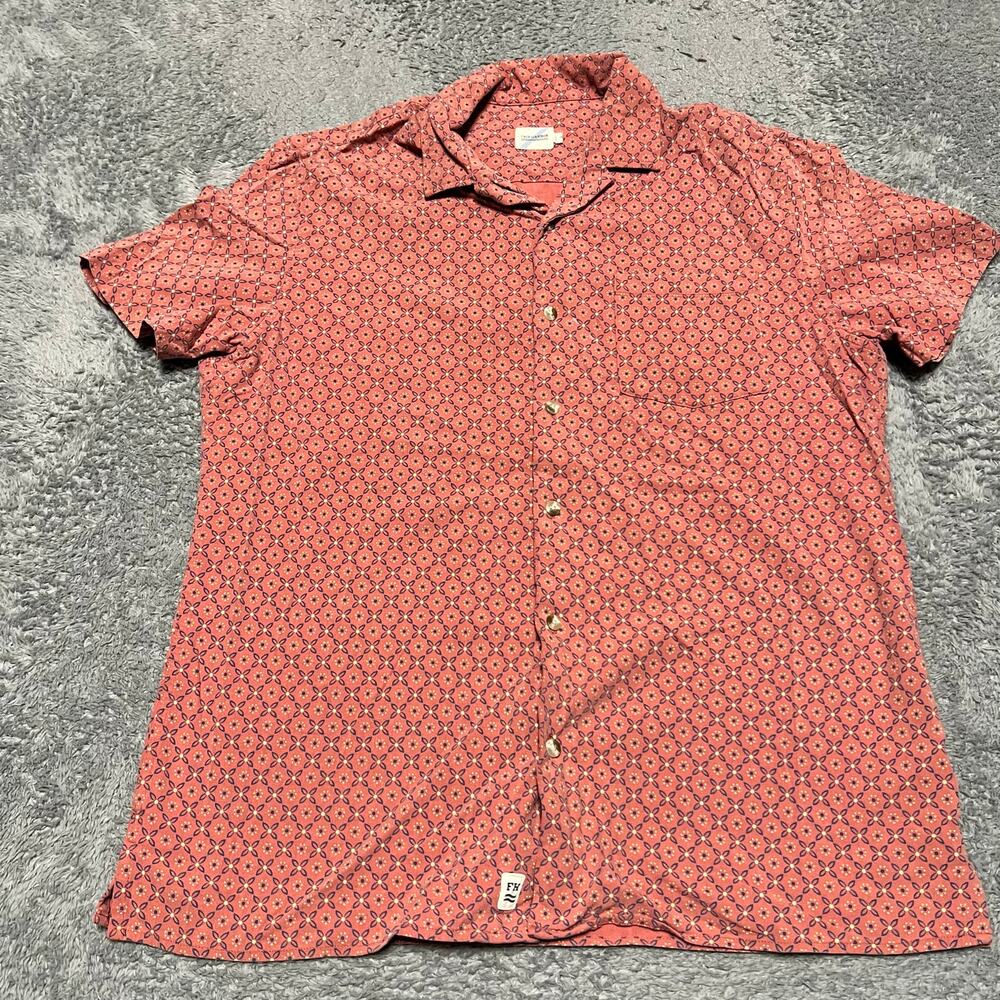 Fair Harbor Red Patterned Short Sleeve Button-Down Shirt
